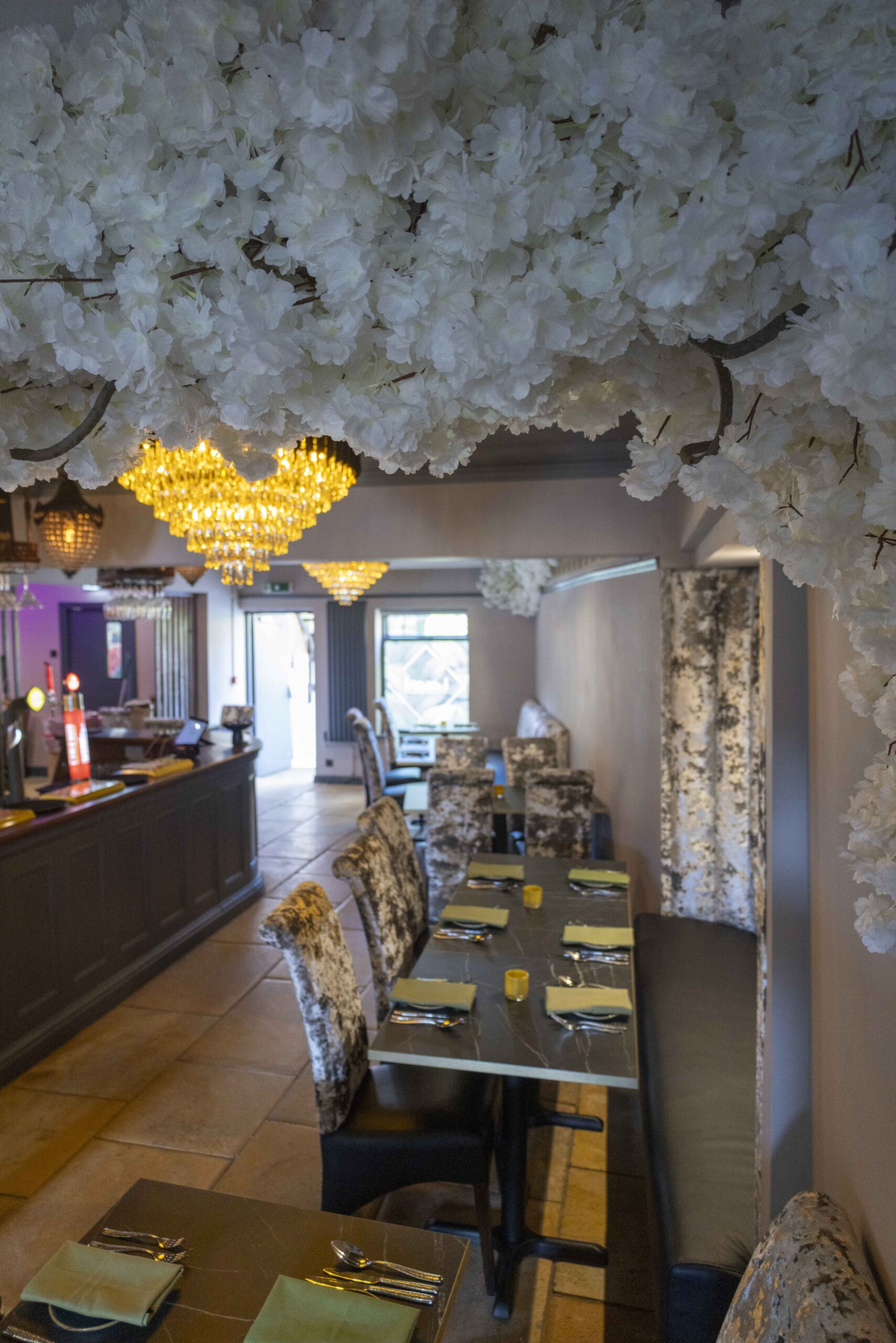 Blossom bridge across ceiling in the Lasani Restaurant