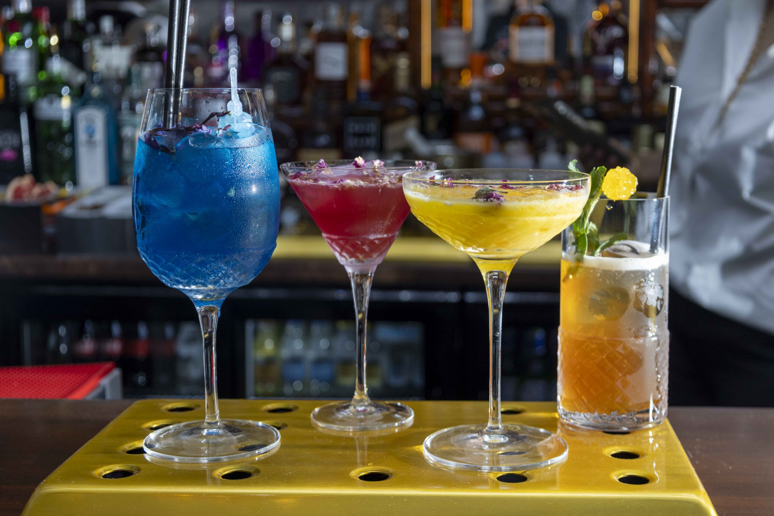 Selection of brightly coloured cocktails