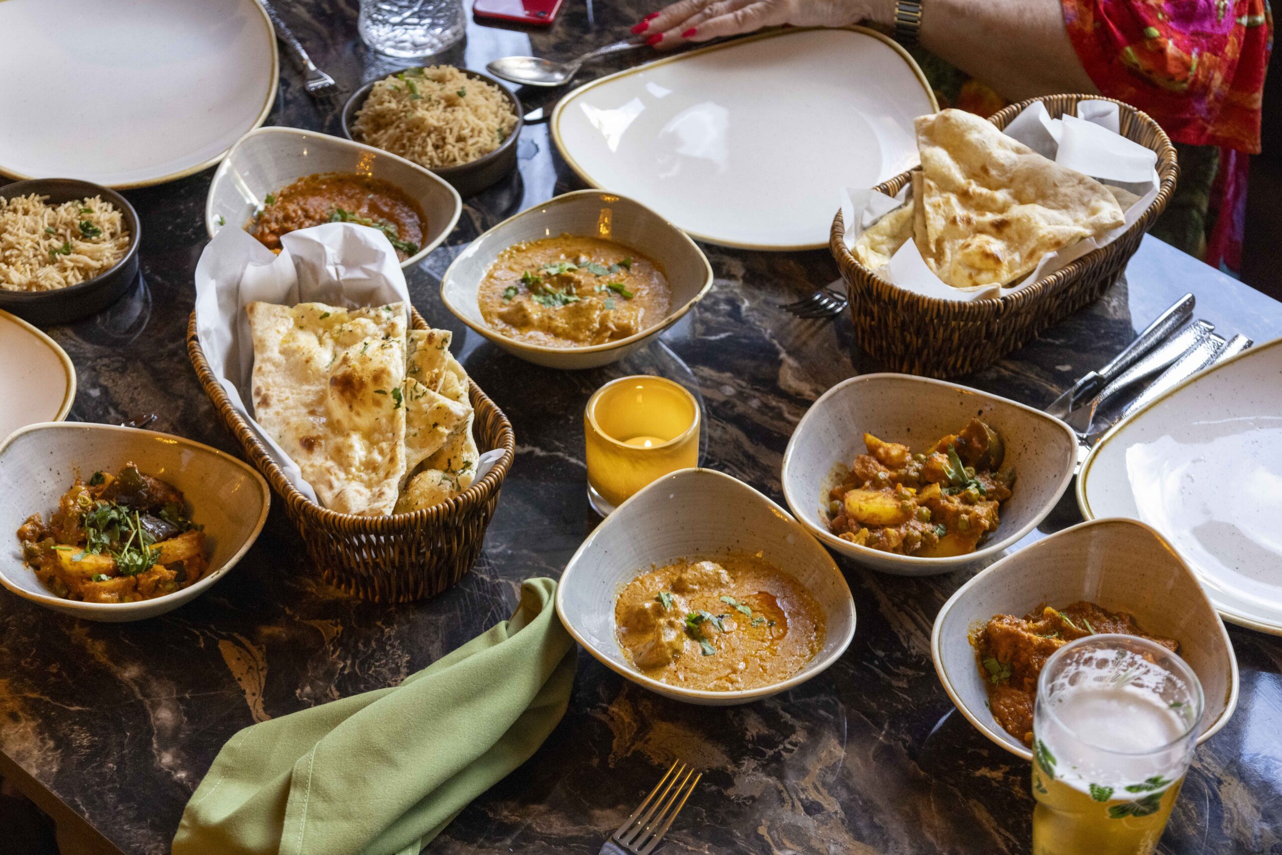 Assorted selection of Indian food dishes